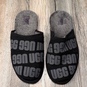 UGG Black and Gray Logo Slippers